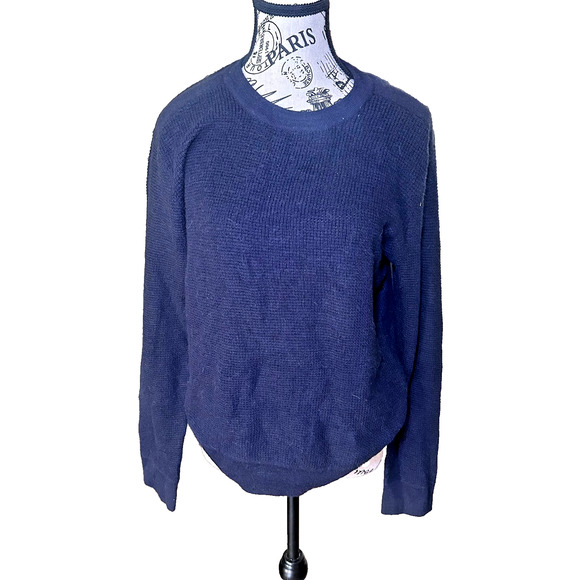 Theory Women’s Blue Merino Wool Alpaca Blend Crewneck Sweater Large Old Money - Picture 2 of 10